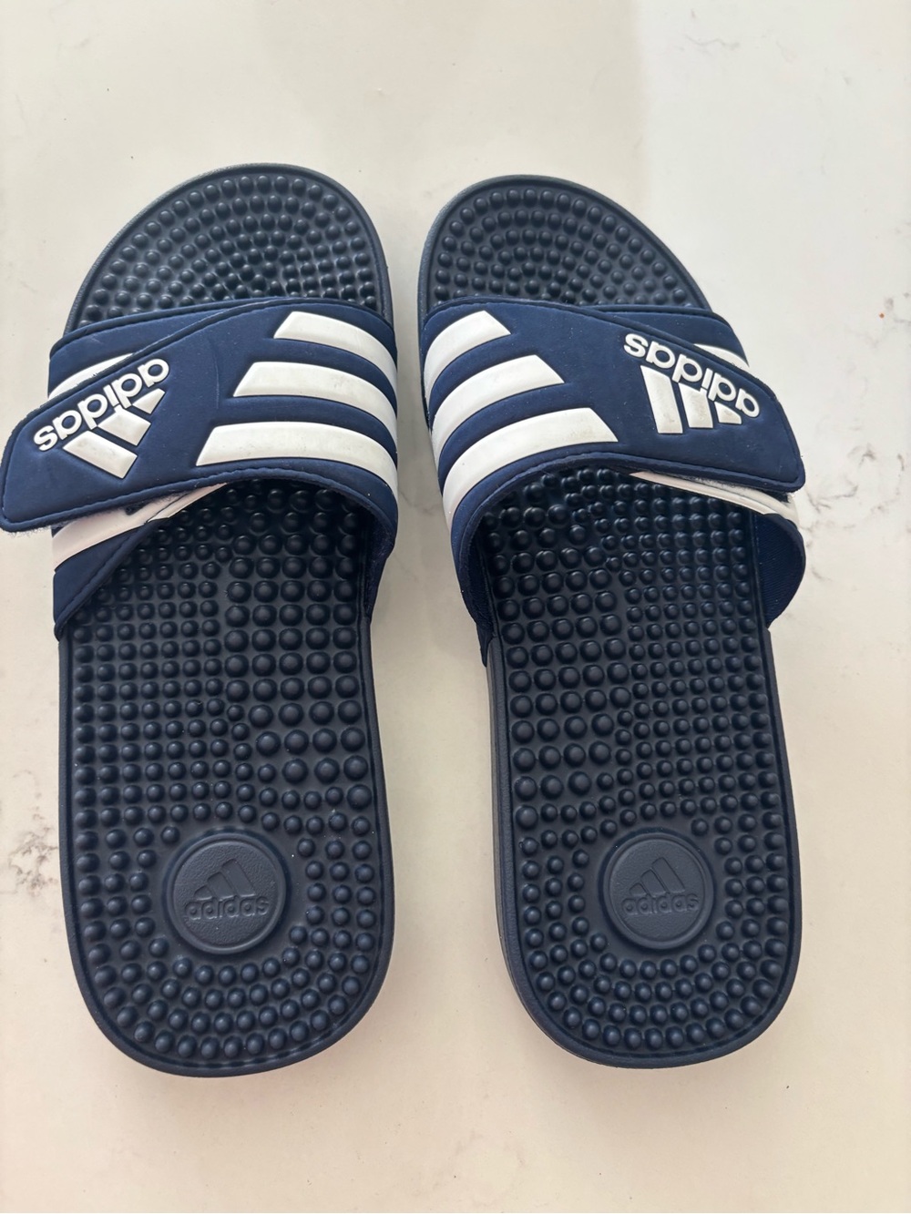 New Men’s Adidas Adissage Slide Sandals in Navy/White but purchased for a women